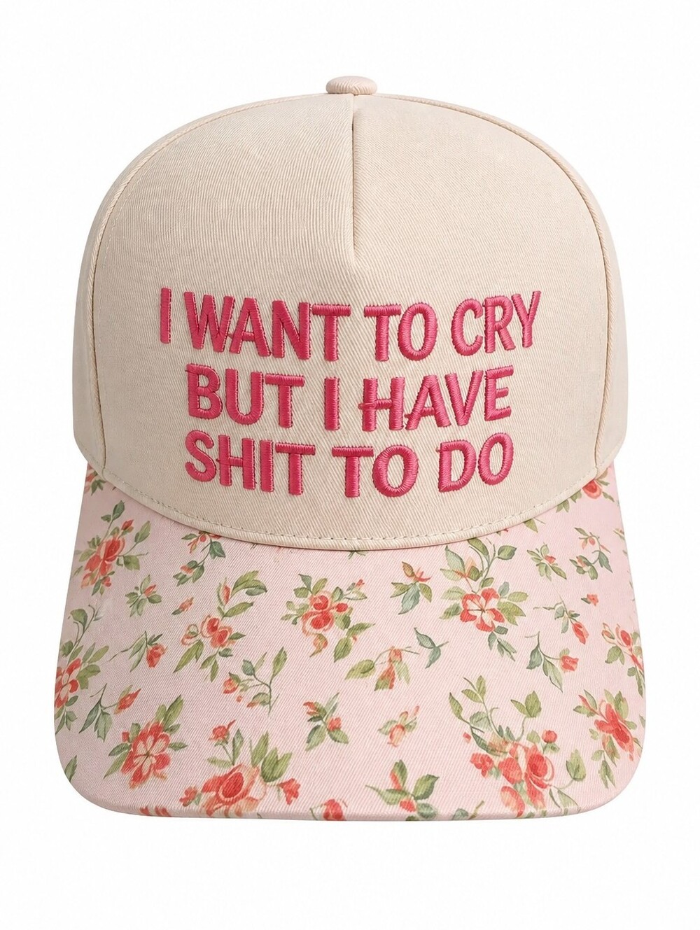 I Want To Cry Pink Floral Trucker Hat